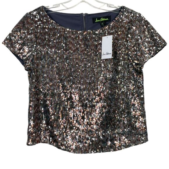 NWT Sam Edelman Sequin Blouse Size M Bronze Silver - Picture 3 of 16